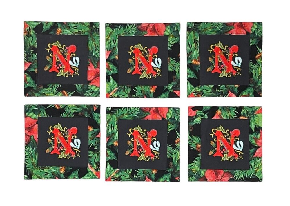Set of 6 Vintage Handmade Fabric Coaster